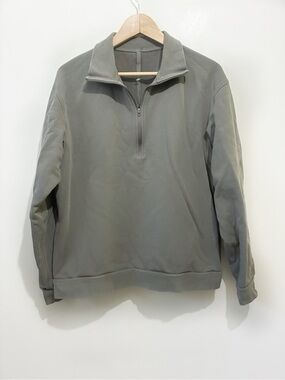 Lululemon French Terry Oversized Half Zip Size Large Taupe Olive Green
